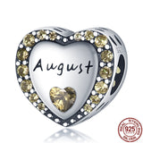 Silver Color Deep Yellow August Heart Shape Beads Fit Original 3mm Bracelet&Bangle Women Fashion Jewelry Gift