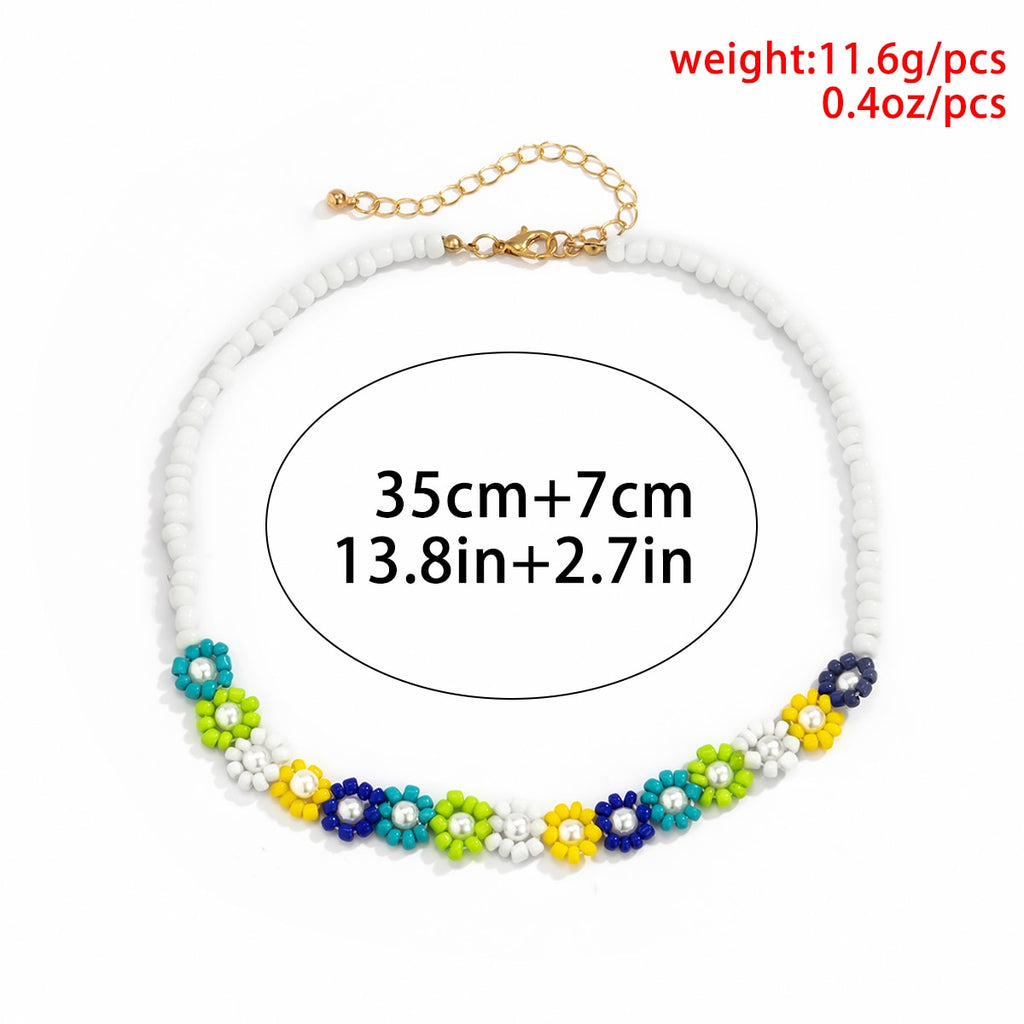 Aveuri 2023 New Korean Sweet Colorful Acrylic Flowers Boho Beaded Short Clavicle Chain Choker Necklace For Girls Women Bohemian Jewelry