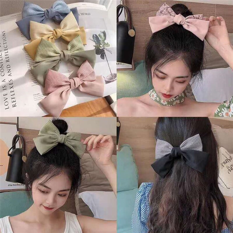Aveuri 2022  New JK Korean Version Of The Net Red Ins Hairpin Youth Simple Lattice Bow Hairpin Spring Clip Hair Accessories