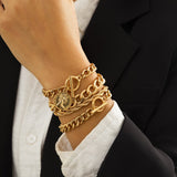 AVEURi 2023 Vintage Multilayer Circle Charm Bracelets For Women Girls Men Hip Hop Carved Coin Human Head Chain Bracelet Set Jewelry