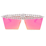 Aveuri Luxury Square Diamond Sunglasses Women Men 2022 Flat Top Crystal Punk Sun Glasses Mirror Rhinestones Red Purple Eyewear UV400