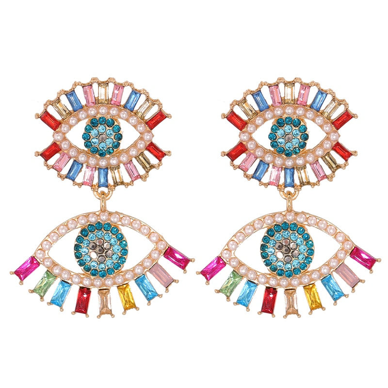 AVEURI Trendy Ethnic Love Heart Shape Evil Eye Drop Earrings For Women Vintage Statement Crystal Dangle Earring Jewelry Gift