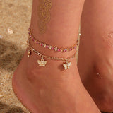 Aveuri 2023 Bohemian Key Charm Anklet Set For Women Love Heart Lock Ankle Bracelet On Leg Foot Chain Female Beach Jewelry