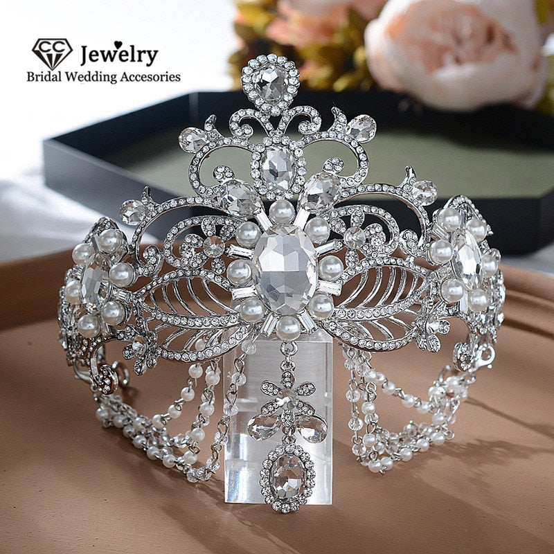 Christmas Gift Tiaras and Crowns Hairband Luxury Rhinestone Frontlet Wedding Hair Accessories for Women Cubic Zircon Tassel Hairwear HG382