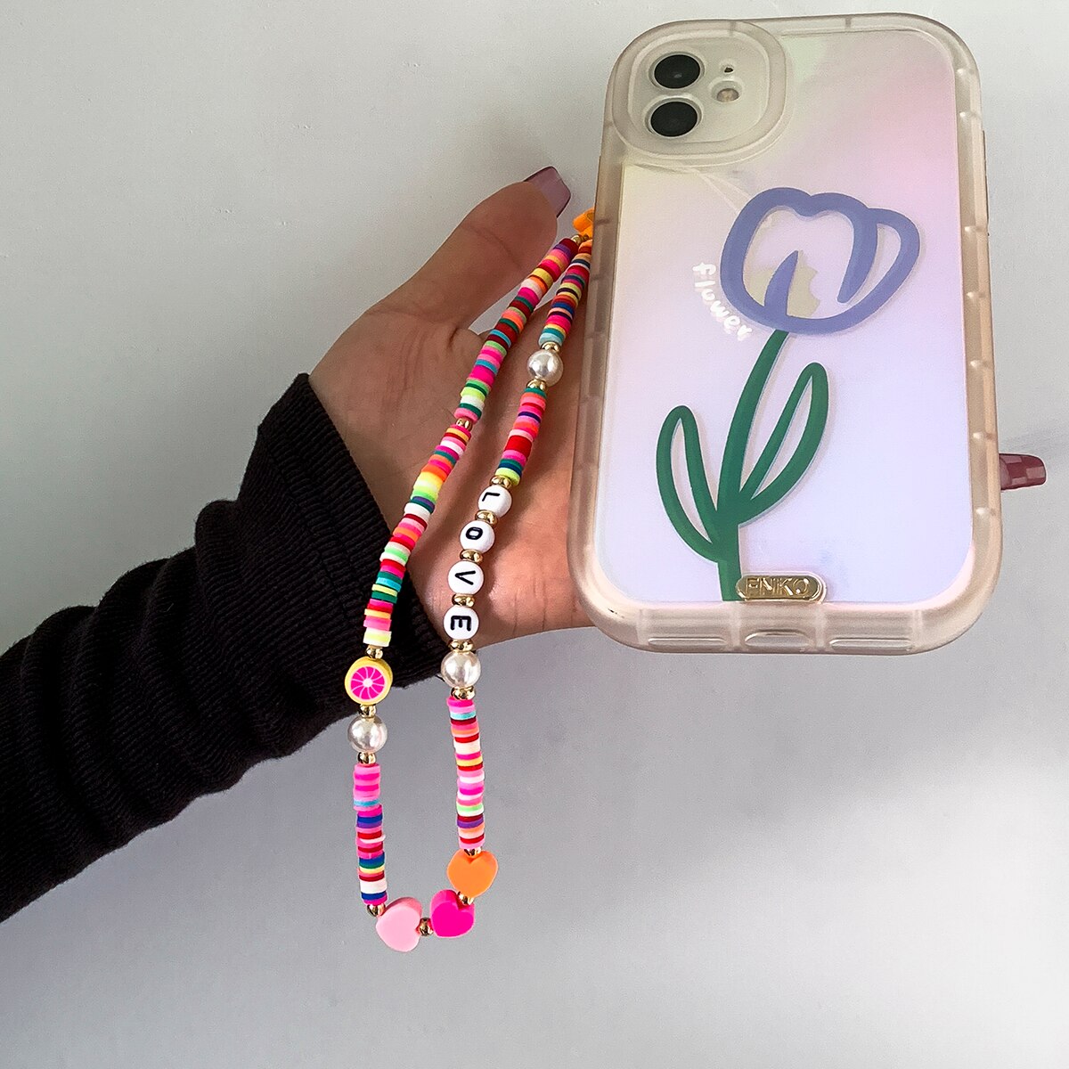 Aveuri Boho Trend Colorful Soft Clay Rope for Cell Mobile Phone Chain Geometric Heart Fruit Phone Case Hanging Cord for Women Jewelry