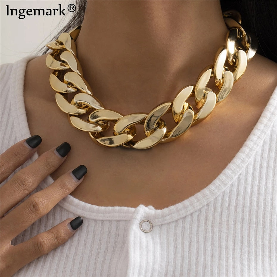 Aveuri  Exaggerated Acrylic CCB Big Choker Necklace For Women Steampunk Men Rock Chunky Thick Chain On The Neck Goth Jewelry