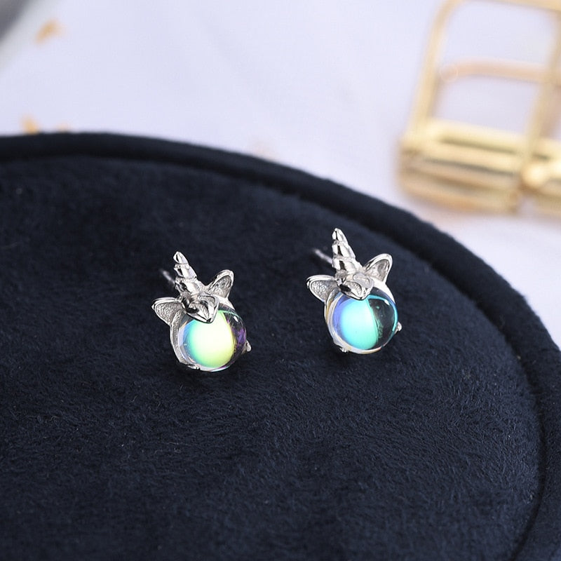 Christmas Gift Unicorn Opal Stud Earrings For Women Party Anniversary Jewelry Pendientes eh473