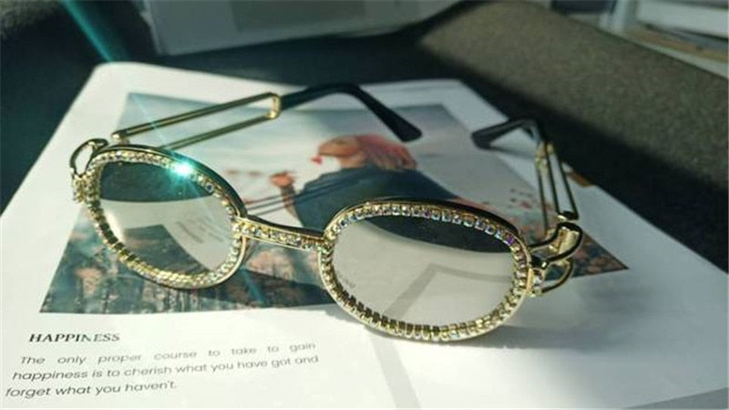 Aveuri Vintage Small Round Diamond Sunglasses Women Brand Designer Fashion Steampunk Colorful Rhinestone Shades UV400 Oculos