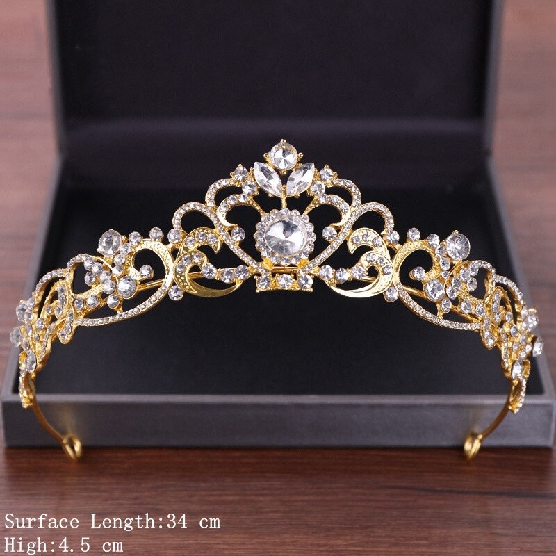 Aveuri Vintage Baroque Queen Tiara Diadem Gold Wedding Crystal Rhinestone Crown Tiaras Bridal Hair Jewelry Wedding Hair Accessories