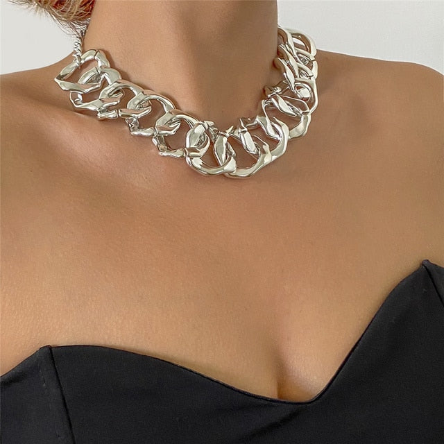 Aveuri High Quality Exaggerated Acrylic Big Chain Necklaces Women Statement Hip Hop Twisted Chunky Thick CCB Link Choker Gothic Jewelry