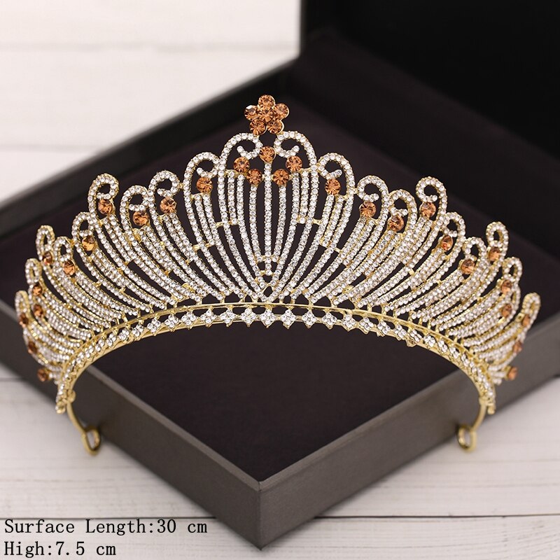 Aveuri Bridal Crown Golden Wedding Hair Accessories Rhinestone Bride Wedding Tiaras and Crowns Headpiece Diadema Hair Ornament