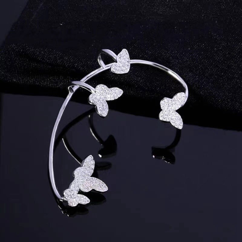 Aveuri Shining Snowflake Zircon Ear Clip Earrings For Women New Fashion 1pc Butterfly Non Piercing Ear-hook Party Wedding Jewelry Gift