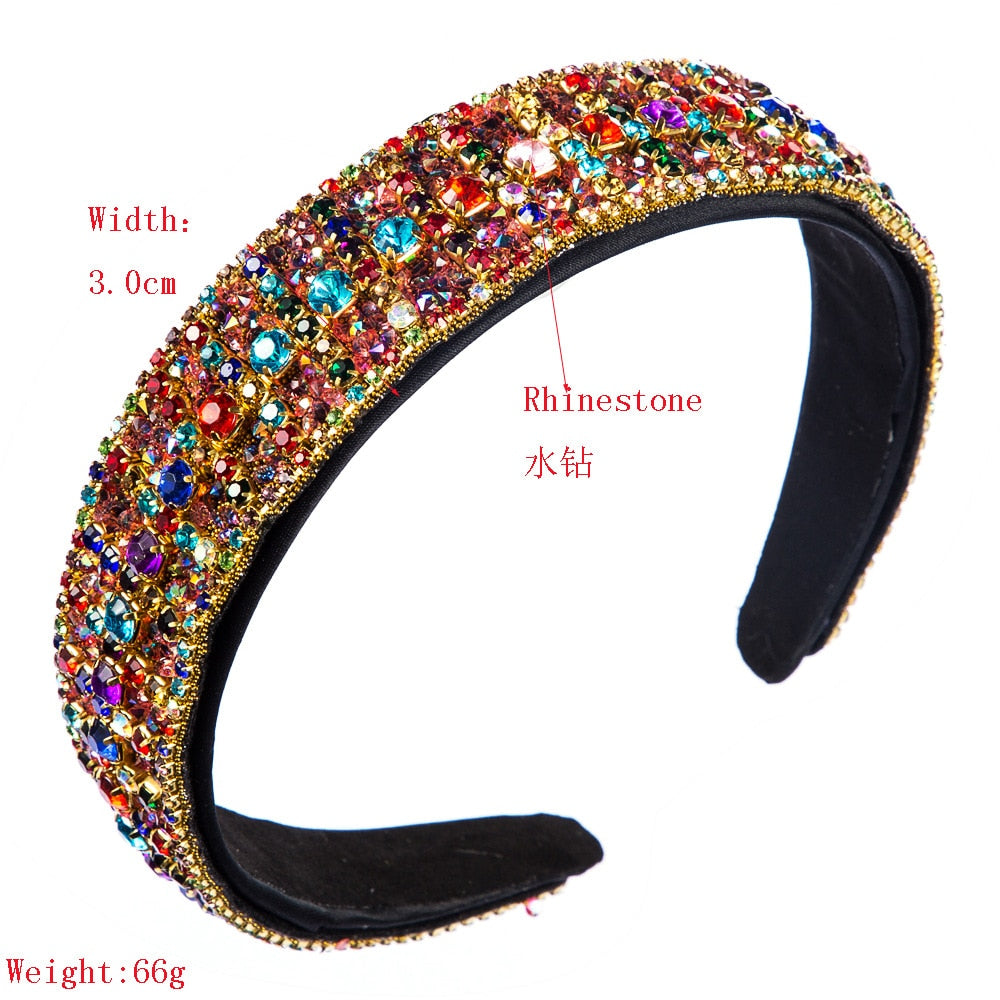 Aveuri Luxury Baroque Palace Style Full Rhinestone Headband Hair Accessories Women Thickened Sponge Embroidery Prom Hairband Hair Hoop