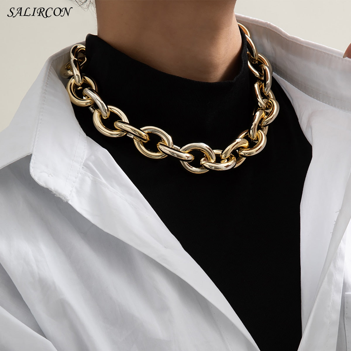 Aveuri Goth Chunky Link Chain Necklace for Women Men Punk Acrylic Thick Neck Chains Choker Necklace Vintage Jewelry Gift 2023