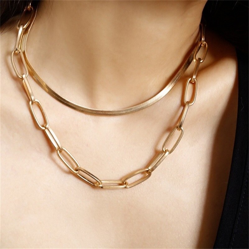 Christmas Gift EN Retro Multilayer Snake Pendant Chain Necklace For Women Trendy Gold Silver Color Big Thick Chain Necklaces 2023 Jewelry