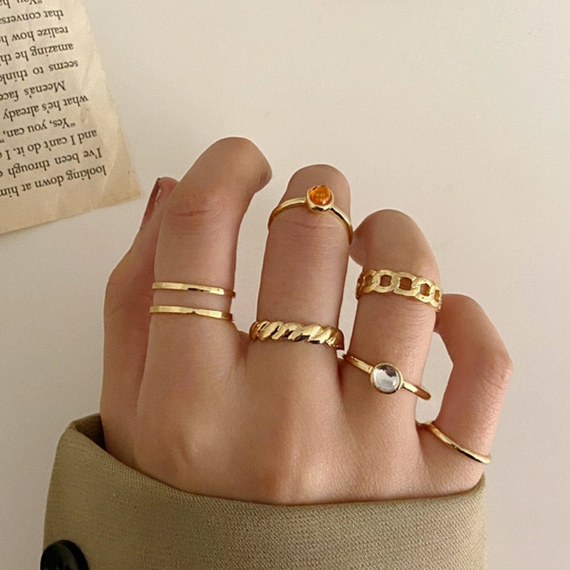 LATS Bohemian Gold Chain Rings Set For Women Fashion Boho Coin Snake Moon Star Rings Party 2023 Female Trend Jewelry Gifts