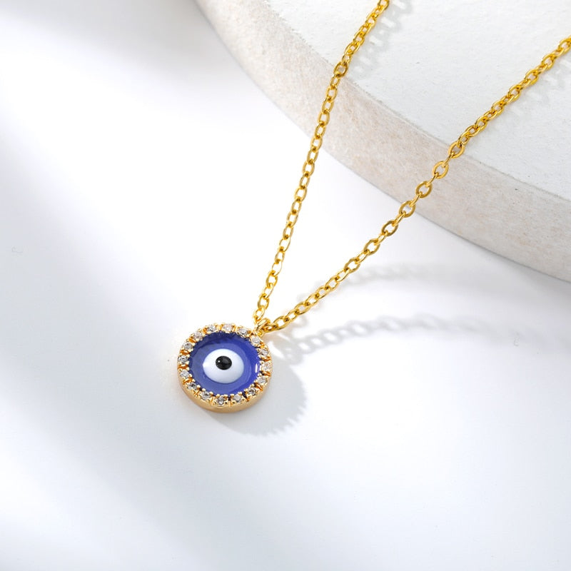 Aveuri Blue Evil Eye Charms Necklace For Women Stainless Steel Gold Turkish Zircon Eye Pendants Fashion Necklace Jewelry Gift Bijoux