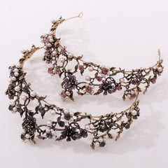 Baroque Vintage Purple Crystal Crown Wedding Bridal Tiaras Hairband Floral Headband Black Princess Gothic Crown