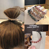 Aveuri Hair Rope Female Simple Temperament With transparent stone Bow Knot Hair Rope Bracelet Dual-Use Hair Tie High Elastic Hair Ring