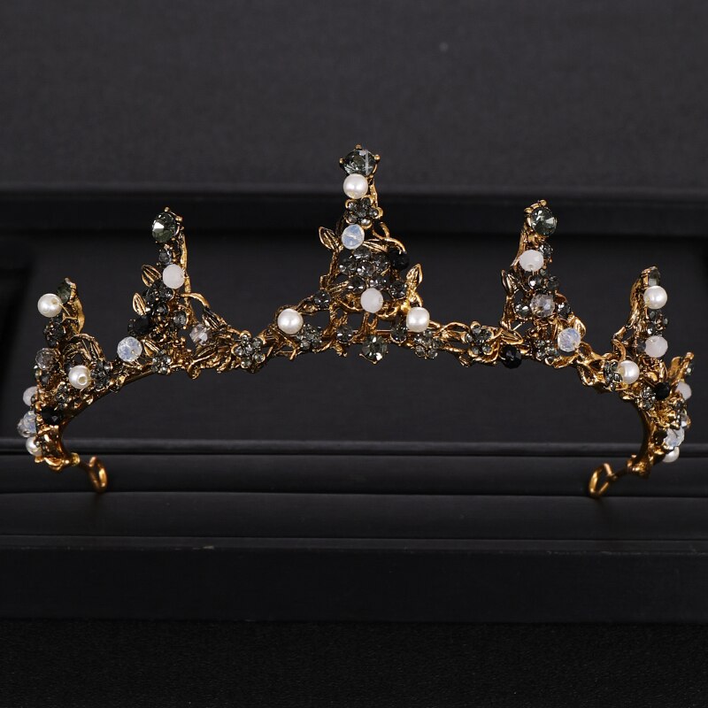 Aveuri Vintage Baroque Queen Tiara Diadem Gold Wedding Crystal Rhinestone Crown Tiaras Bridal Hair Jewelry Wedding Hair Accessories