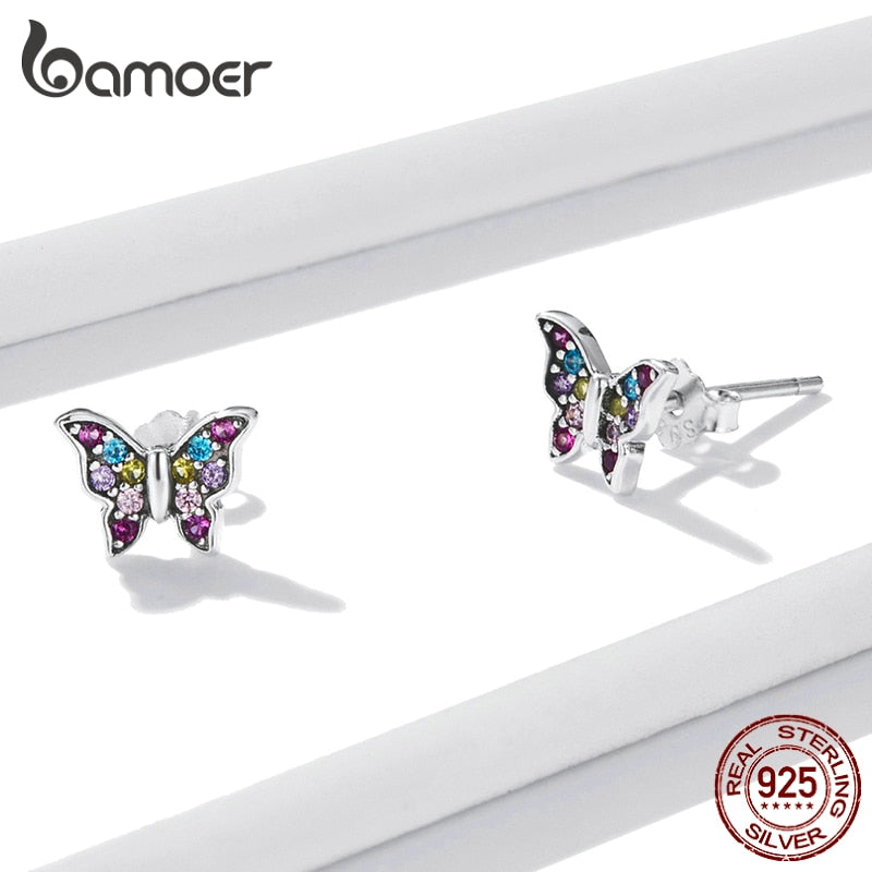 AVEURI New Exquisite Color Butterfly Ear Studs For Girl Alloy Insect Earrings Women Fashion Party Jewelry GAE514