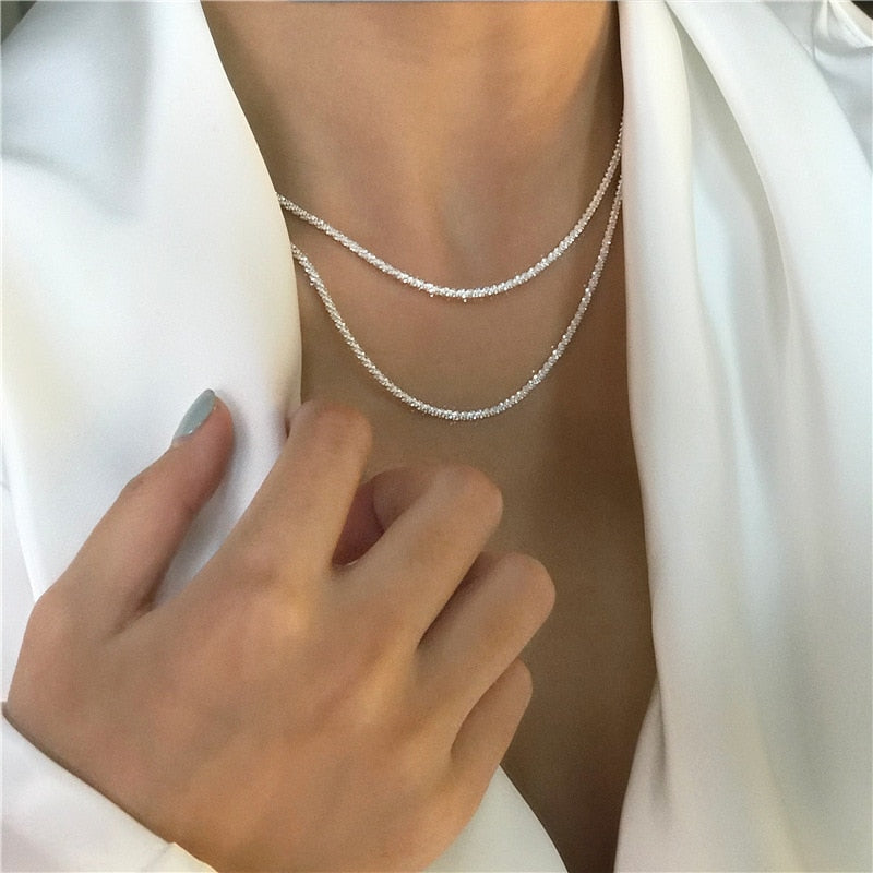 Popular 925 Sterling Silver Sparkling Clavicle Chain Choker Necklace For Women Fine Jewelry Wedding Party Birthday Gift