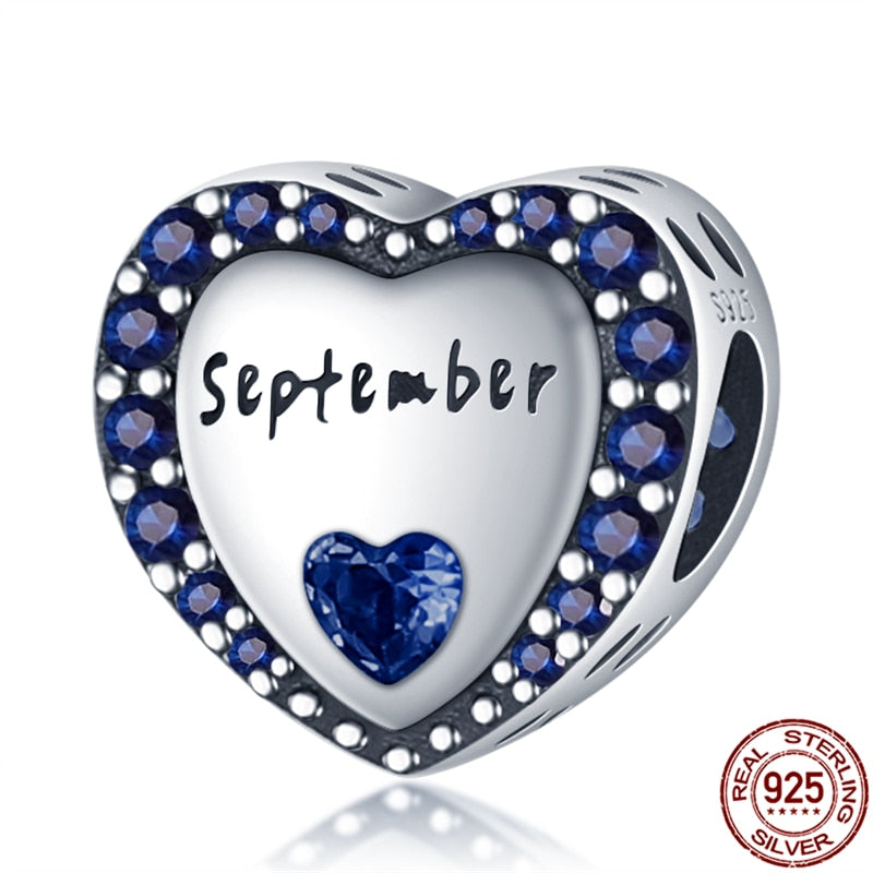 Silver Color Navy Blue September Heart Shape Beads Fit Original 3mm Bracelet&Bangle Women Fashion Jewelry Gift