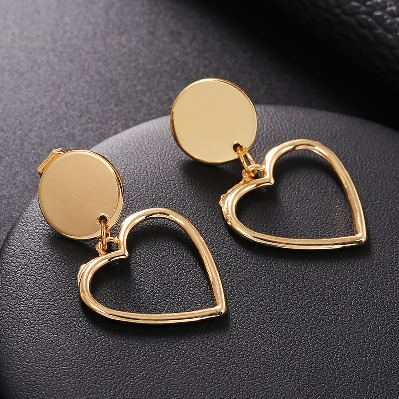 New Fashion Round Dangle ear clip Korean clip on Earrings For Women Geometric Round Heart Earring Wedding Jewelry