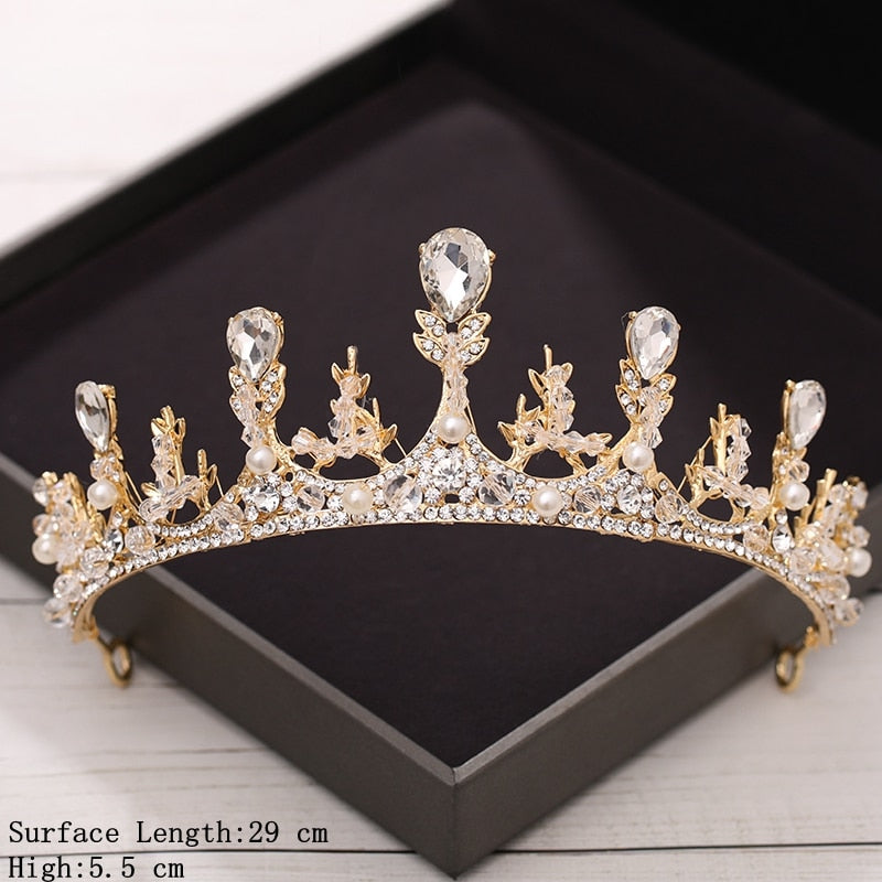 Aveuri Bridal Crown Golden Wedding Hair Accessories Rhinestone Bride Wedding Tiaras and Crowns Headpiece Diadema Hair Ornament