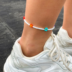 Aveuri Kpop Flower Anklet Bracelet Women 2023 Fashion Colorful Seed Beads Chain Charm Bracelet On The Leg Boho Jewelry