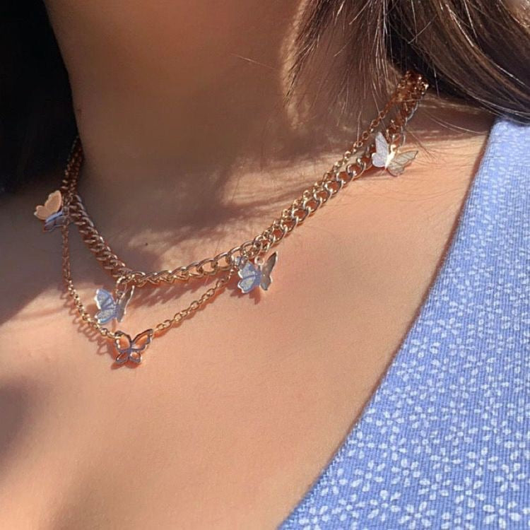 Ins Gold Butterfly Necklaces & Pendants 2023 Fashion Vintage Chain Choker Necklace for Women Collier Femme Party Jewelry Gifts