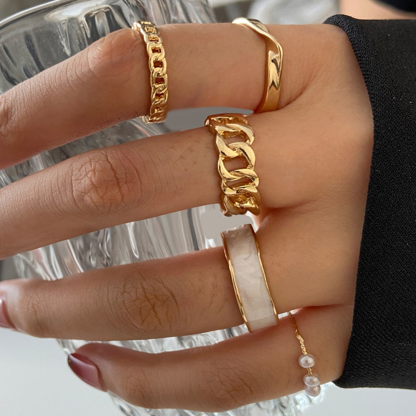 LATS Bohemian Gold Chain Rings Set For Women Fashion Boho Coin Snake Moon Star Rings Party 2023 Female Trend Jewelry Gifts