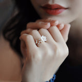 Christmas Gift Elegant White Shell Flower Branch Shape Golden Opening Rings Korean Fashion Jewelry Wedding Girls Unusual Accessories For Woman