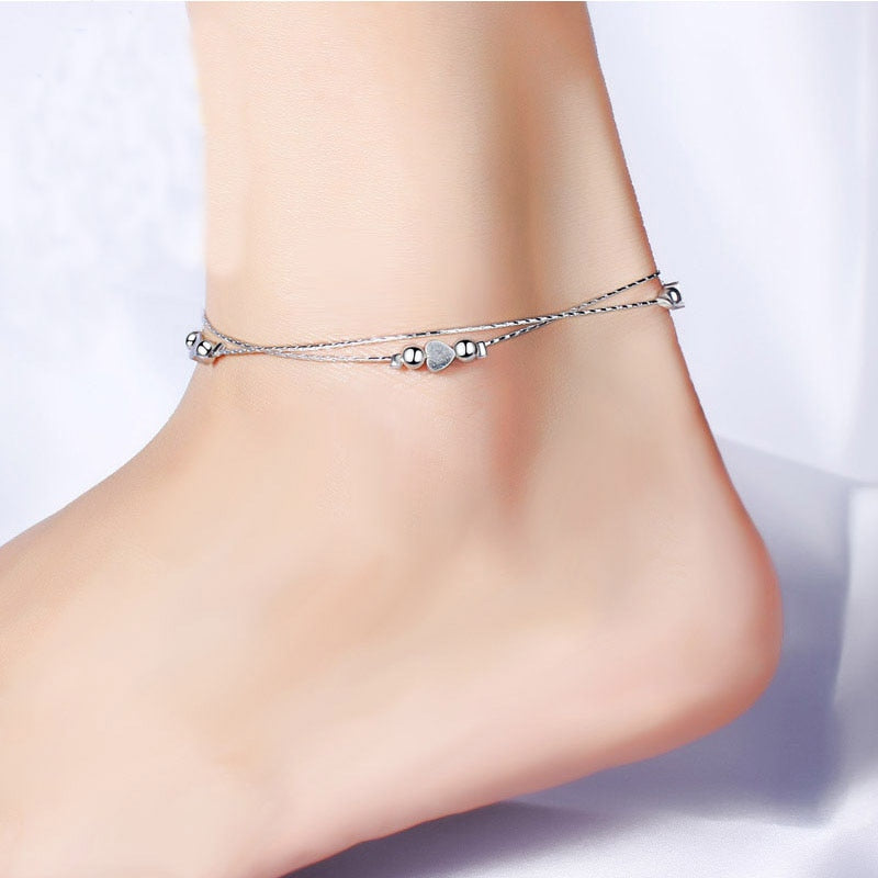 Christmas Gift Prevent allergy Anklet Bracelet 2 Layers Heart Charm Women Summer Charm Link Chain Beach Foot Anklet Gifts