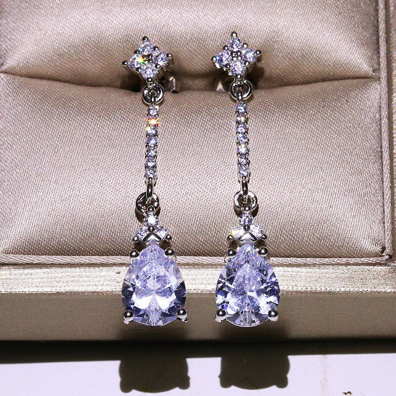 Christmas Gift Drop Earrings For Women Bridal Wedding Water Drop Cubic Zirocnia Shine Brincos Temperament Fine Jewelry