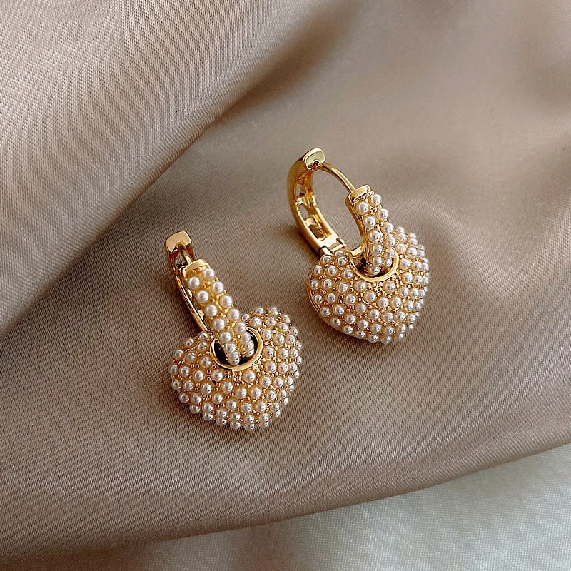 Christmas Gift Popular In 2023 Celebrity Style Sweet Pearl Peach Heart Love Dangle Earrings For Woman Fashion Luxury Jewelry Unusual Earrings