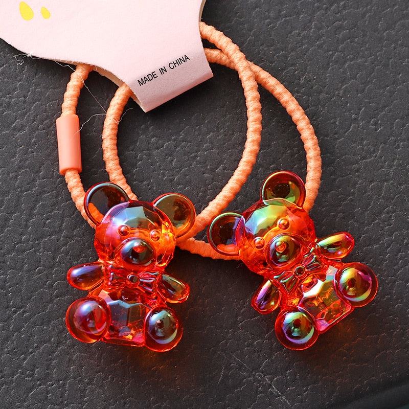 Back to school 2023 AVEURI A Pair Cute Baby Transparent Bear Hair Bands Hair Accessories Girls Hair Ring Rubber Band Elastic Hair Band Kids Headwear