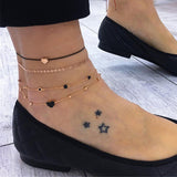 Tocona Boho Shell Layered Gold Color Foot Chain Barefoot Sandals Heart Fish Alloy Colorful Rope Anklets for Women Summer Jewelry