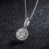 Round 100% 925 Sterling Silver color Necklace Real Natural White Diamond Pendant for Women Fine Bizuteria Silver 925 Jewelry