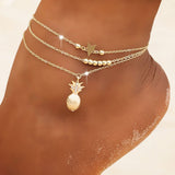 Women Multilayer Anklets Bracelet Pineapple Summer Holiday Beach Leg Chain Fashion Foot Jewelry Accessories AM3081