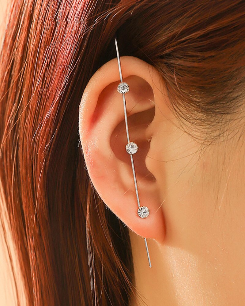 LATS Long Wrap Crawler Hook Earrings Fashion Lightning Crystal Stud Earrings Climber Earrings Piercing Jewelry for Women Gifts