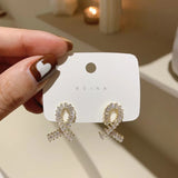 Aveuri AAA Cubic Zircon Stud Earrings Ribbon 14K Gold Knot CZ Brinco For Women Girls Cute Crystal Earring Fashion Jewelry Gift