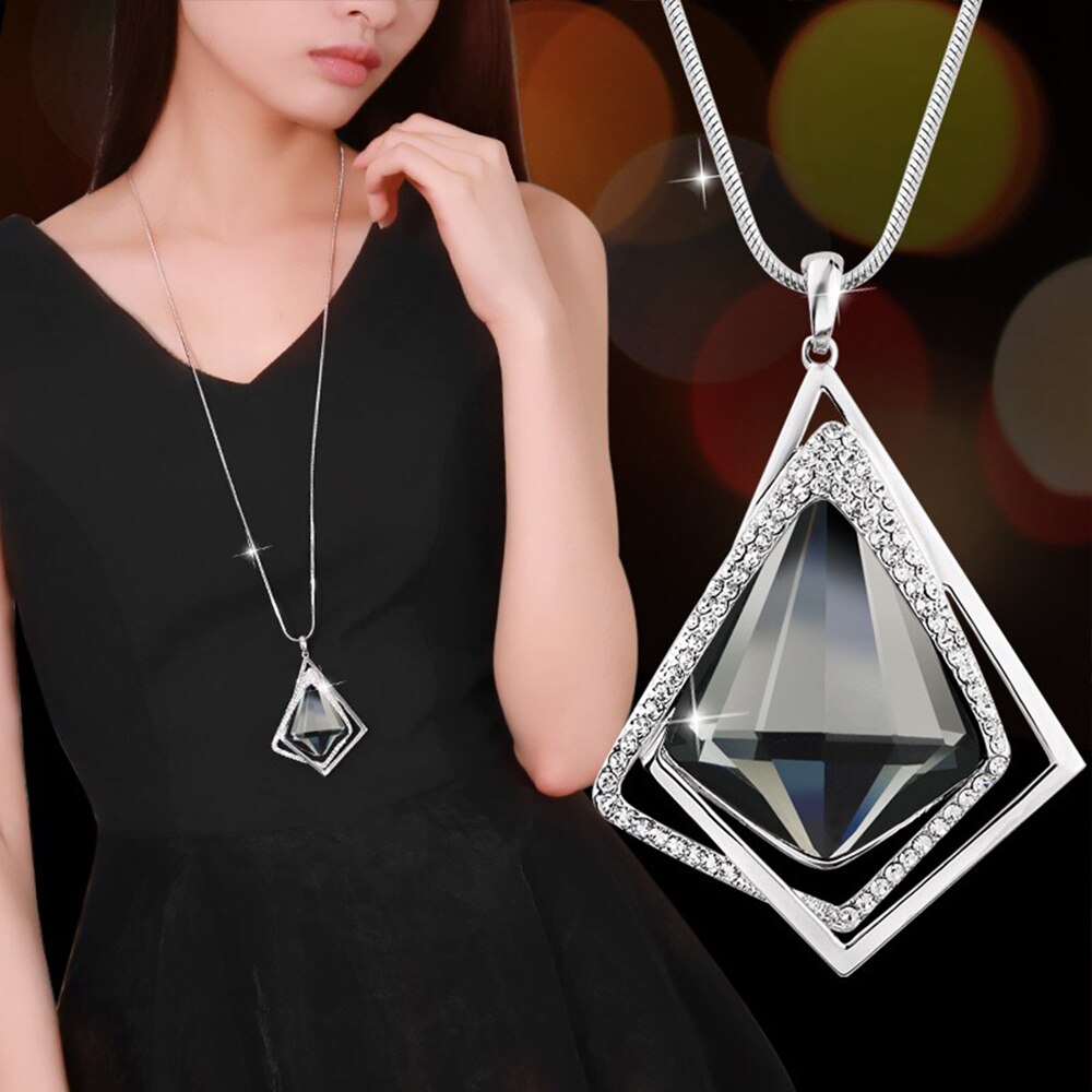 Meyfflin Long Necklaces & Pendants for Women Collier Femme Geometric Statement Colar Maxi Fashion Crystal Jewelry Bijoux 2023