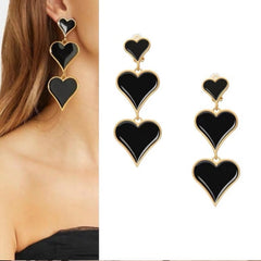 Tocona Fashion Luxury Black Love Heart Earrings Long Korean Design Jewellery Women's Dangleing Drop Earrings 2023 brinco 9238