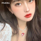 Aveuri 2023 Vintage Romantic Choker Weave Pearls Red Love Heart Short Necklace Rhinestone New Necklace For Women Girls Party Jewelry