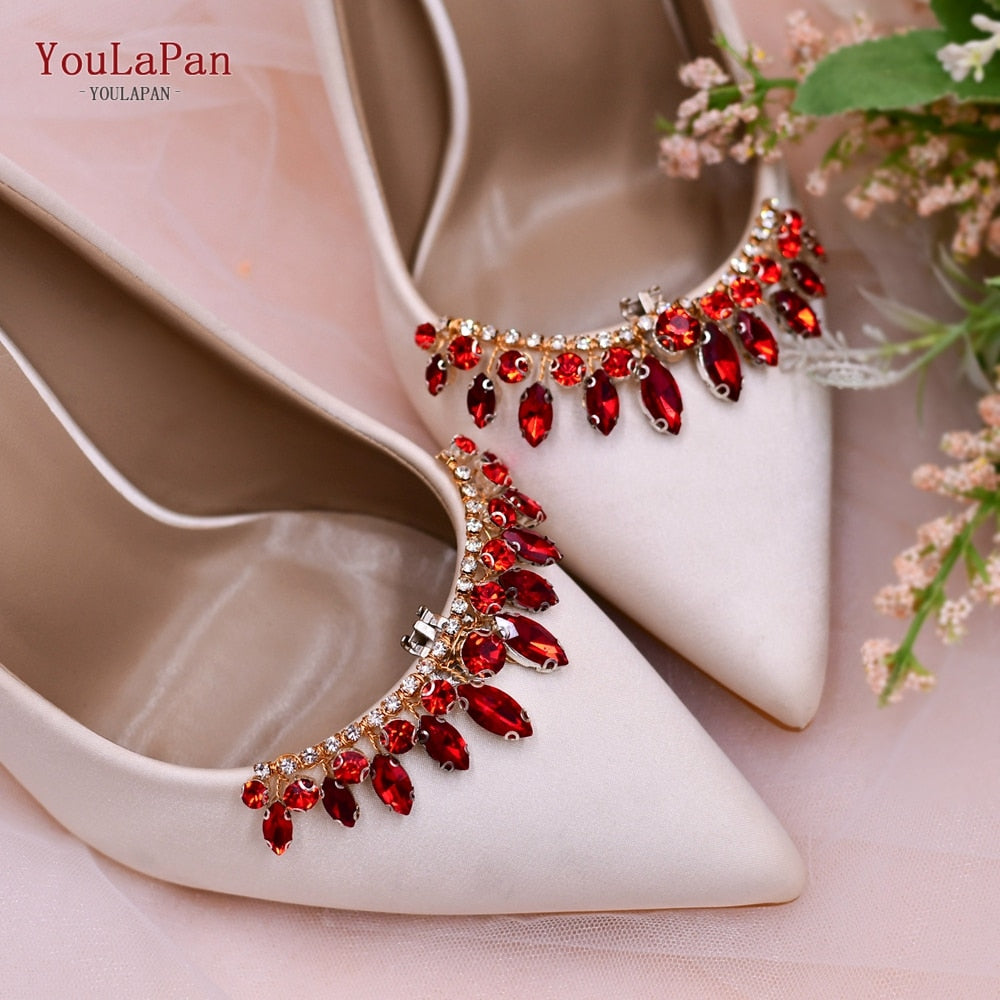 Aveuri X39-R Red Rhinestone Shoe Clips For Pumps Wedding Shoes Buckle Women Shoes Accessories  For Wedding Crystal Decorations