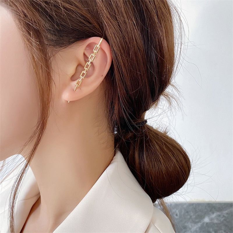 LATS Long Wrap Crawler Hook Earrings Fashion Lightning Crystal Stud Earrings Climber Earrings Piercing Jewelry for Women Gifts