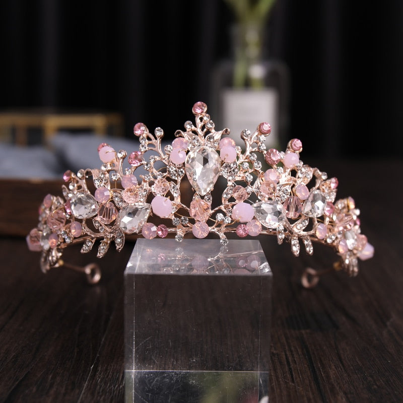 Christmas Gift Handmade Crystal Rose Gold Crown And Tiara Queen Princess Taira Headpiece Diadem Wedding Hair Accessories Bridal Hair Jewelry