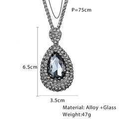 Luxury Long Chain Necklaces & Pendants for Women 2023 Fashion Waterdrop Gray Crystal Necklace Female Collier Femme Party Jewelry