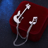 HUISHI Rhinestone Brooch Korean Luxury Rhinestone Music Note Brooch Guitar Tassel Chain Lapel Pins Men's Suit Buckle Pin For Men